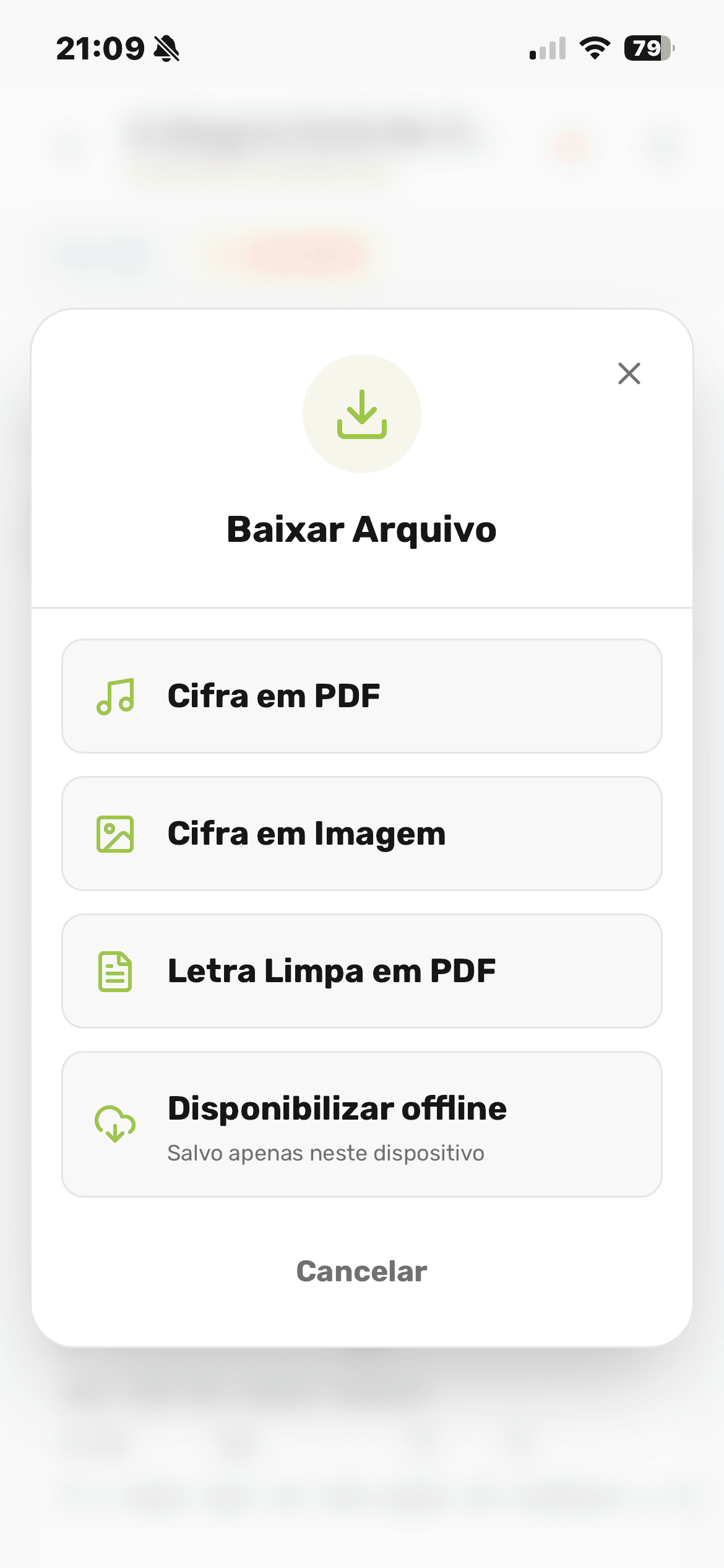 As opções de download de uma música.