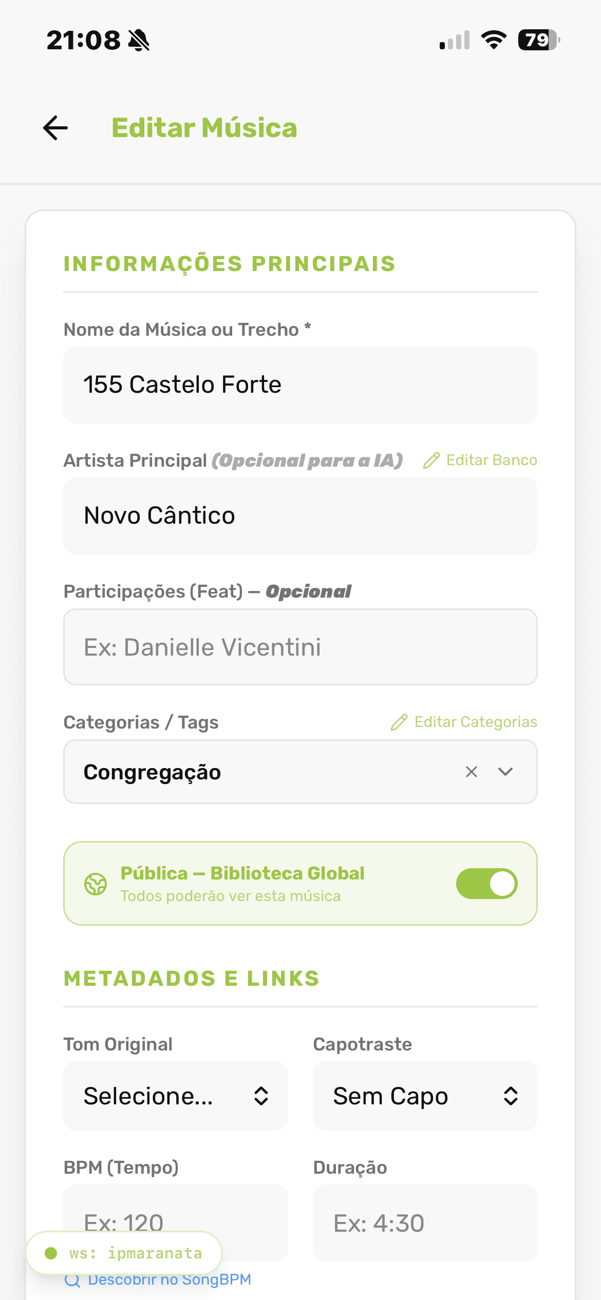 Cadastro de música, com busca automática e scanner.